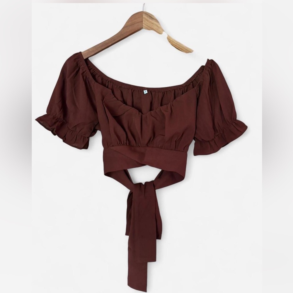 Brown Off-Shoulder Crop Top